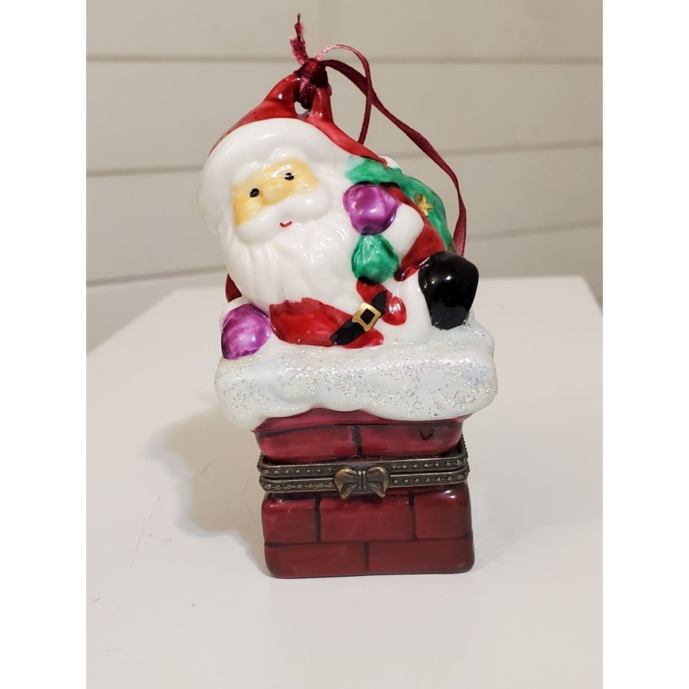 Ceramic Trinket Box Santa Ornament Chimney With Presents
